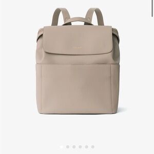 Mina Baie Vegan Leather Taupe Backpack Diaper Bag with gold hardware